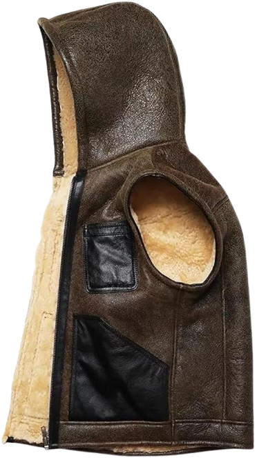 Brown Shearling Leather Vest with Hood Premium Men’s Cozy Outerwear - Image 3