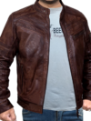Men’s Distressed Brown Cafe Racer Motorcycle Leather Jacket Vintage Style Biker Jacket