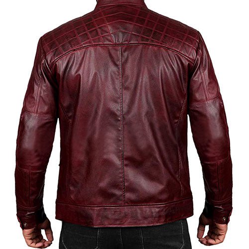 Men’s Maroon Biker Leather Jacket Genuine Leather Jacket with Quilted Shoulders and Snap-Tab Collar - Image 4