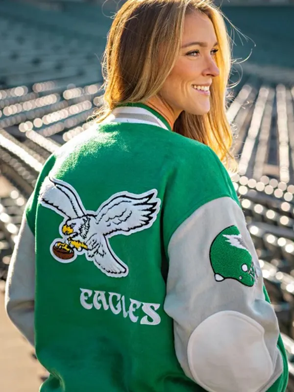 Kylie Kelce 90s Eagles Philadelphia Letterman Green Varsity Jacket - Image 2