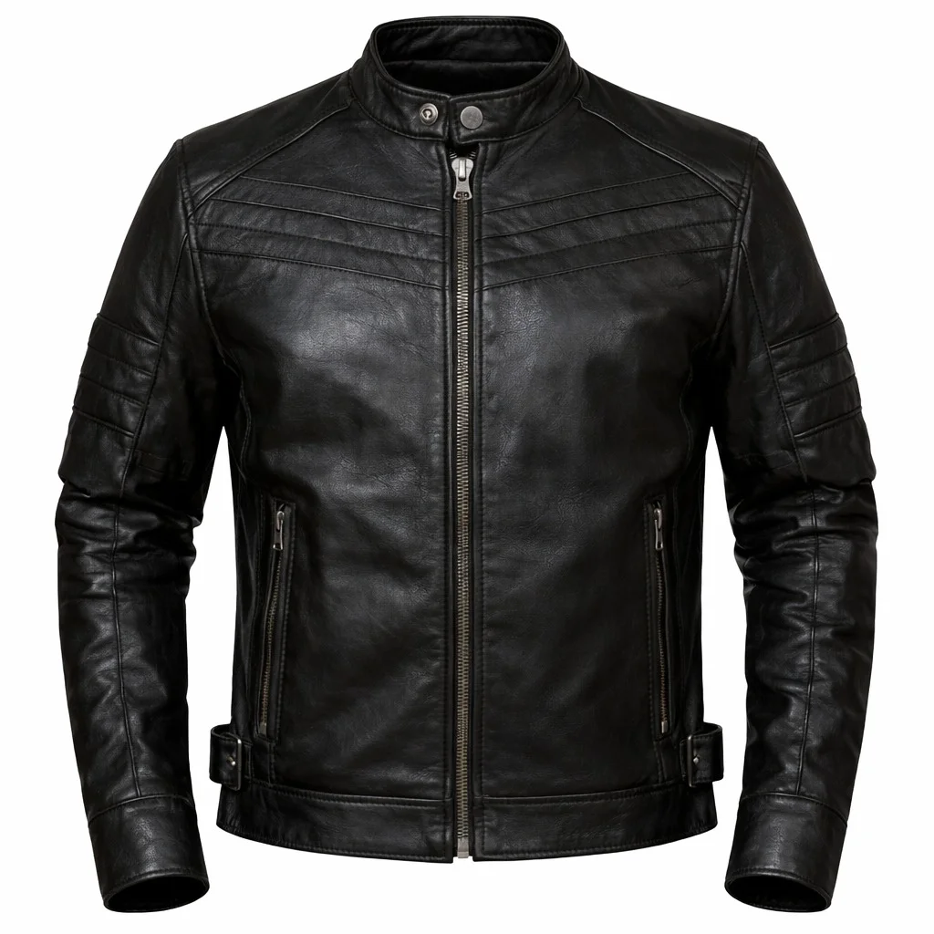 Men’s Black Semi-Quilted Leather Jacket Genuine Leather Stylish Biker Fashion Jacket - Image 3