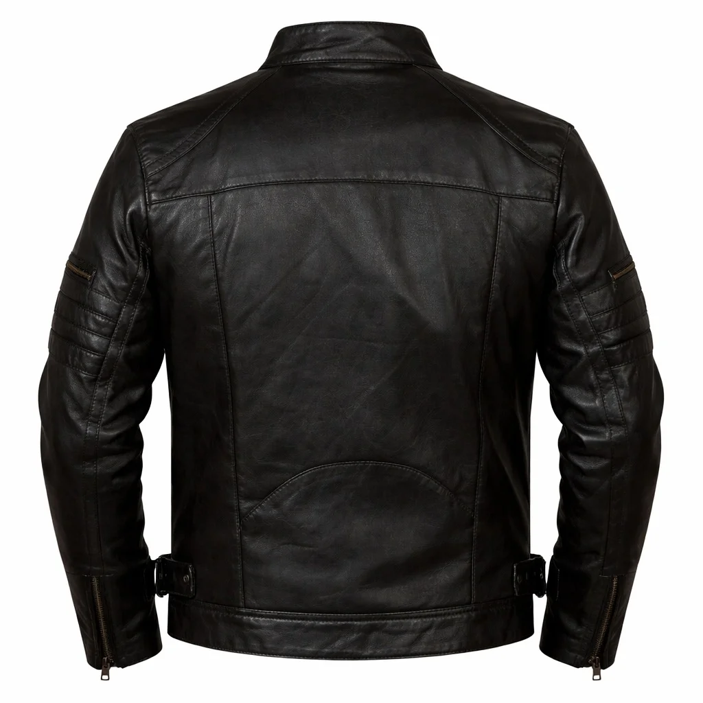 Men’s Black Semi-Quilted Leather Jacket Genuine Leather Stylish Biker Fashion Jacket - Image 4