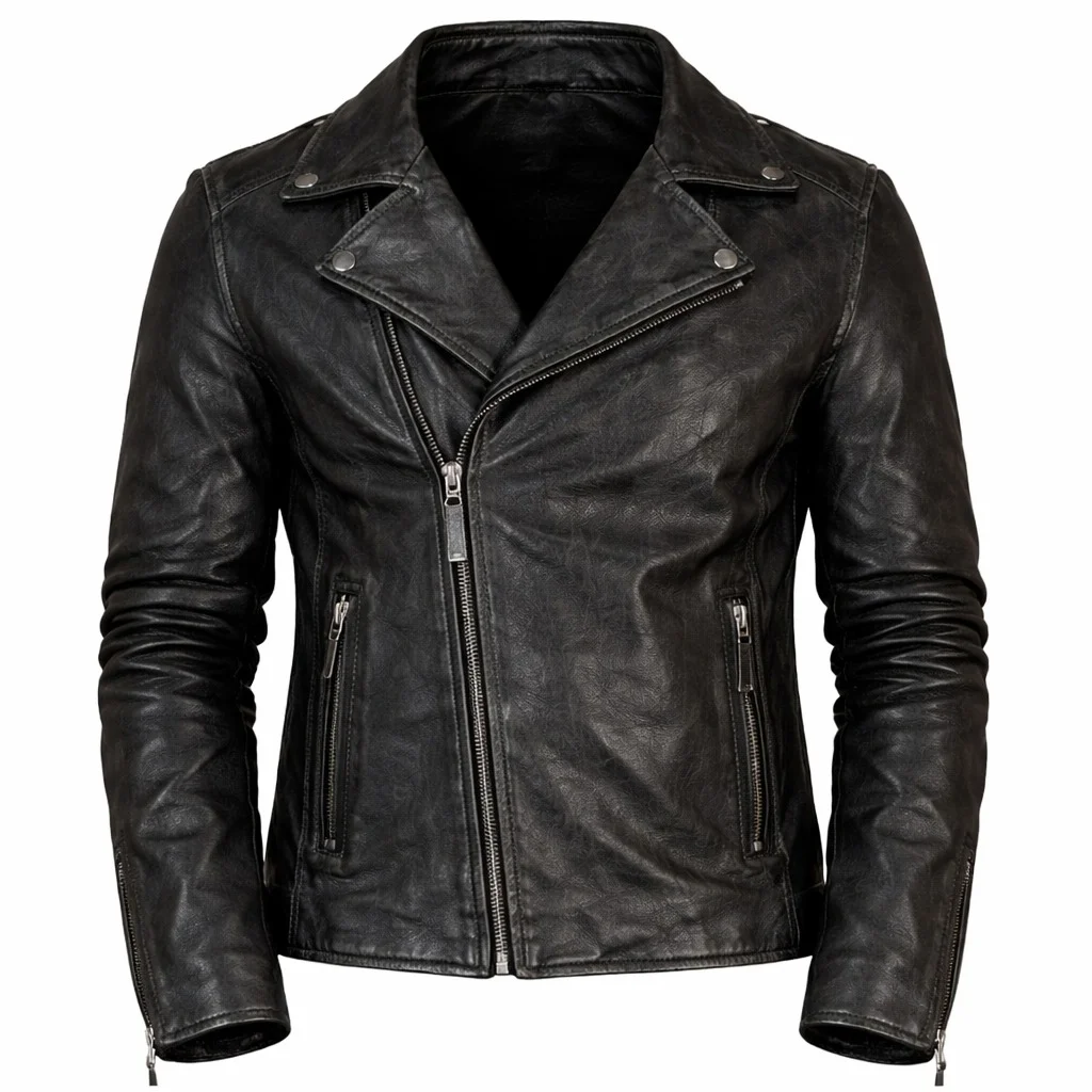 Men’s Black Serge Pariente Perf Man Lambskin Leather Biker Jacket Premium Designer Outerwear - Image 3
