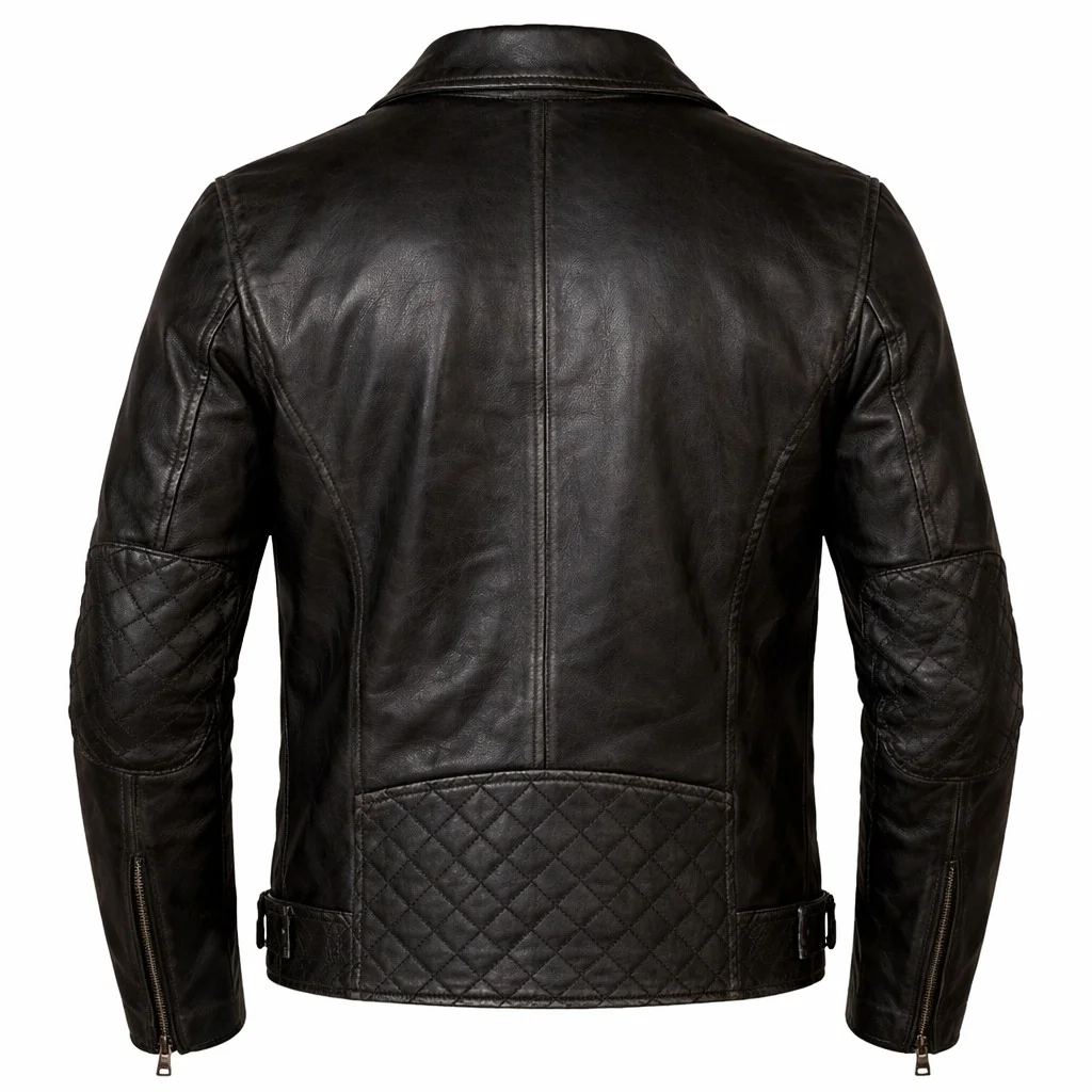 Men’s Black Serge Pariente Perf Man Lambskin Leather Biker Jacket Premium Designer Outerwear - Image 4