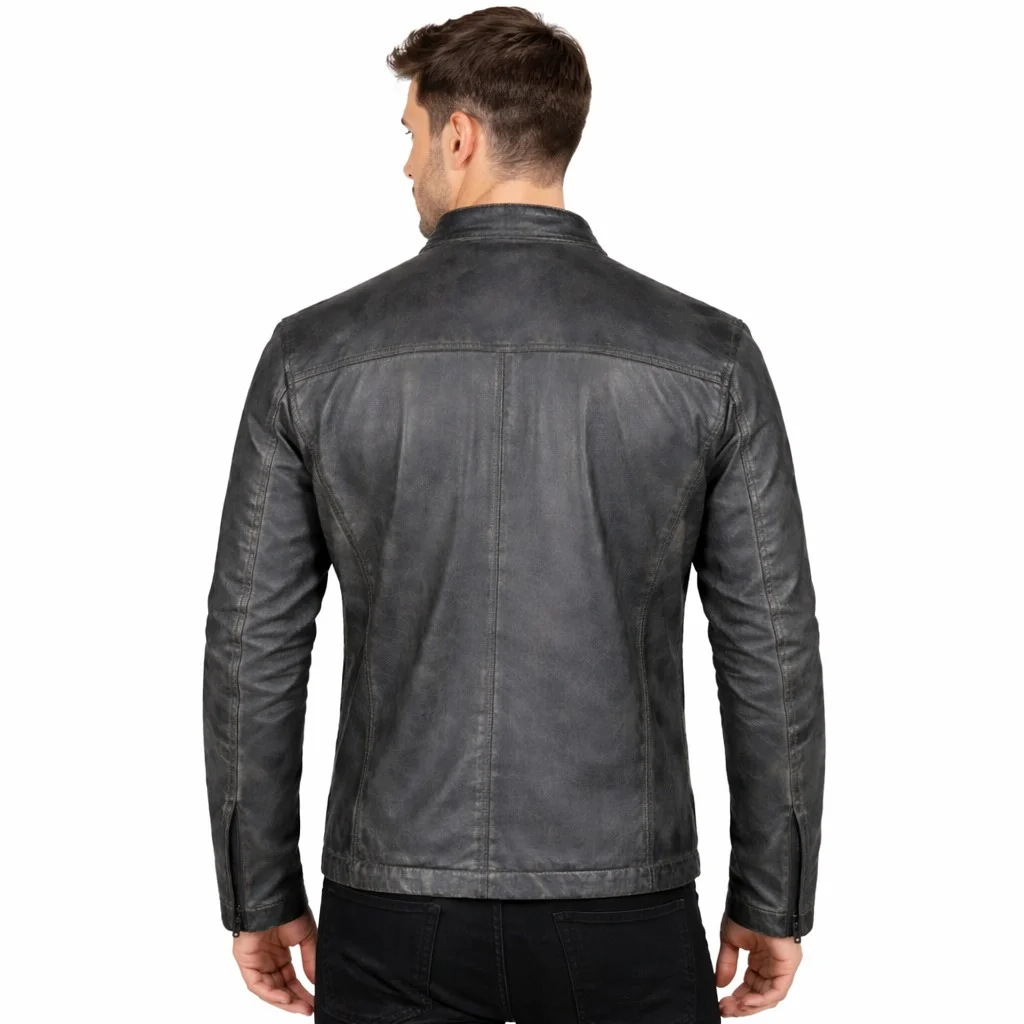 Men’s Dark Grey Genuine Lamb Nappa Leather Jacket Premium Soft Leather Jacket - Image 2
