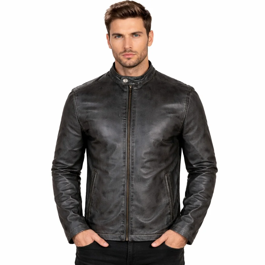 Men’s Dark Grey Genuine Lamb Nappa Leather Jacket Premium Soft Leather Jacket