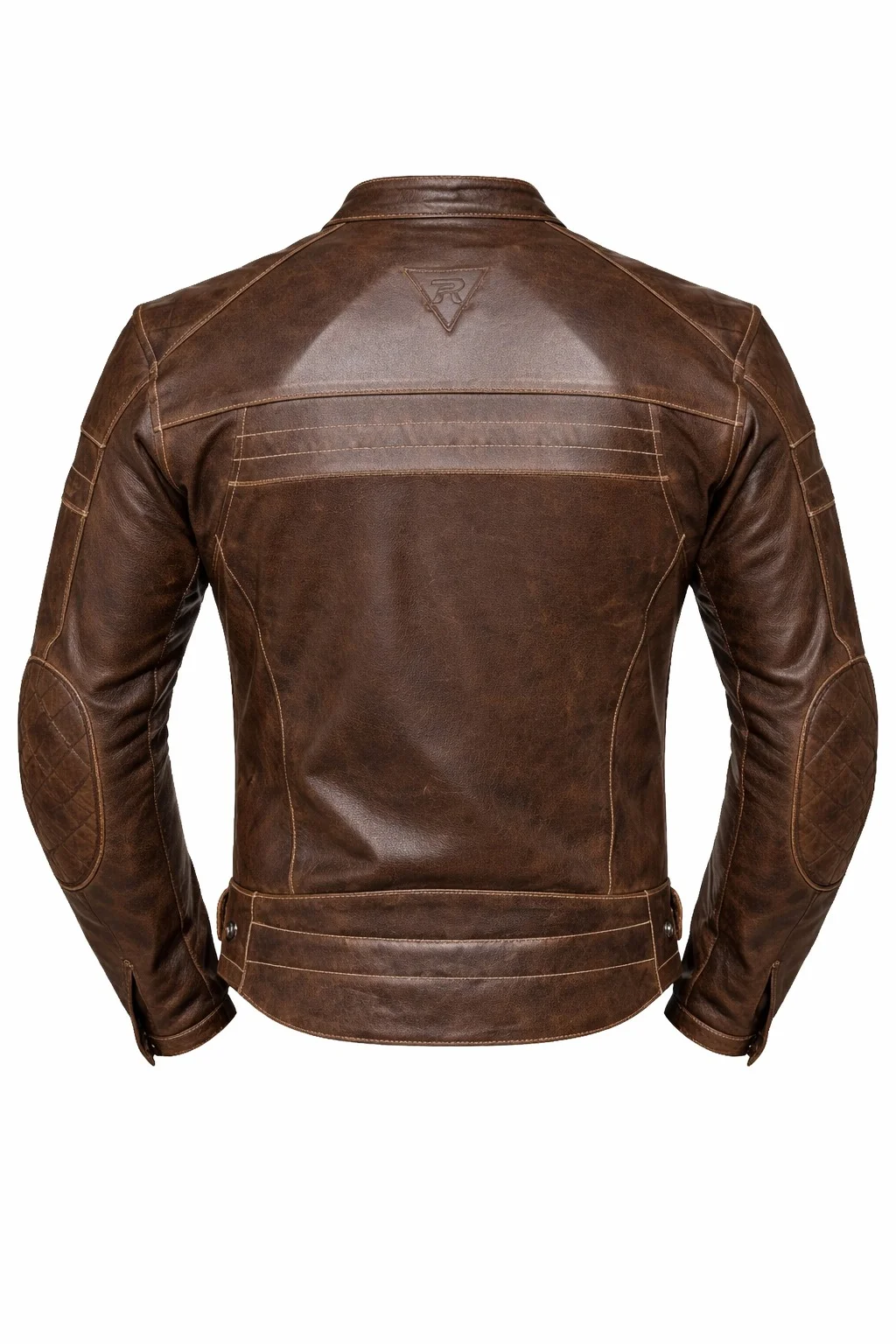 Men’s Distressed Brown Café Racer Leather Jacket Quilted Shoulder & Elbow Vintage Motorcycle Jacket - Image 4