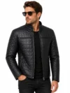 Men’s Black Diamond Quilted Leather Biker Jacket