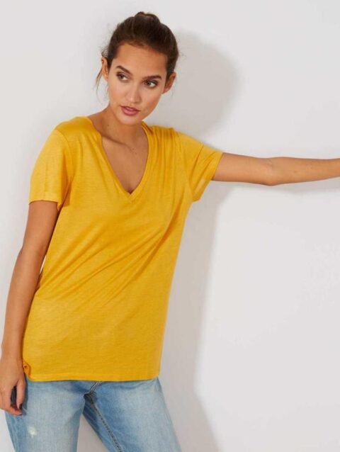 N.E.X.T-LADIES-PREIMUM-ORGANIC COTTON V-NECK TEE | YELLOW