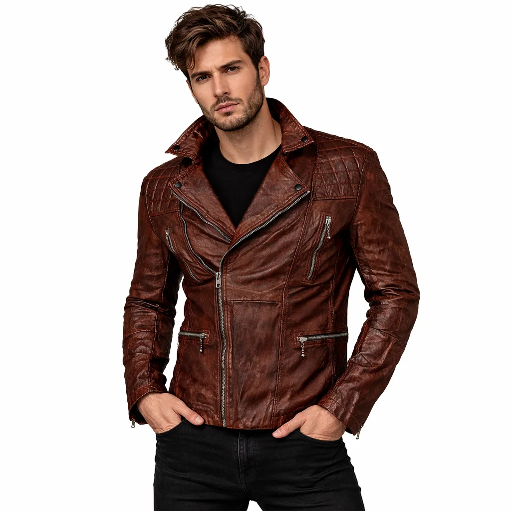 AllSaints Conroy Men’s Leather Biker Jacket Oxblood Red