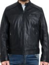 Michael Kors Men’s Black Moto Leather Jacket Perforated Panel Fashion Biker Jacket