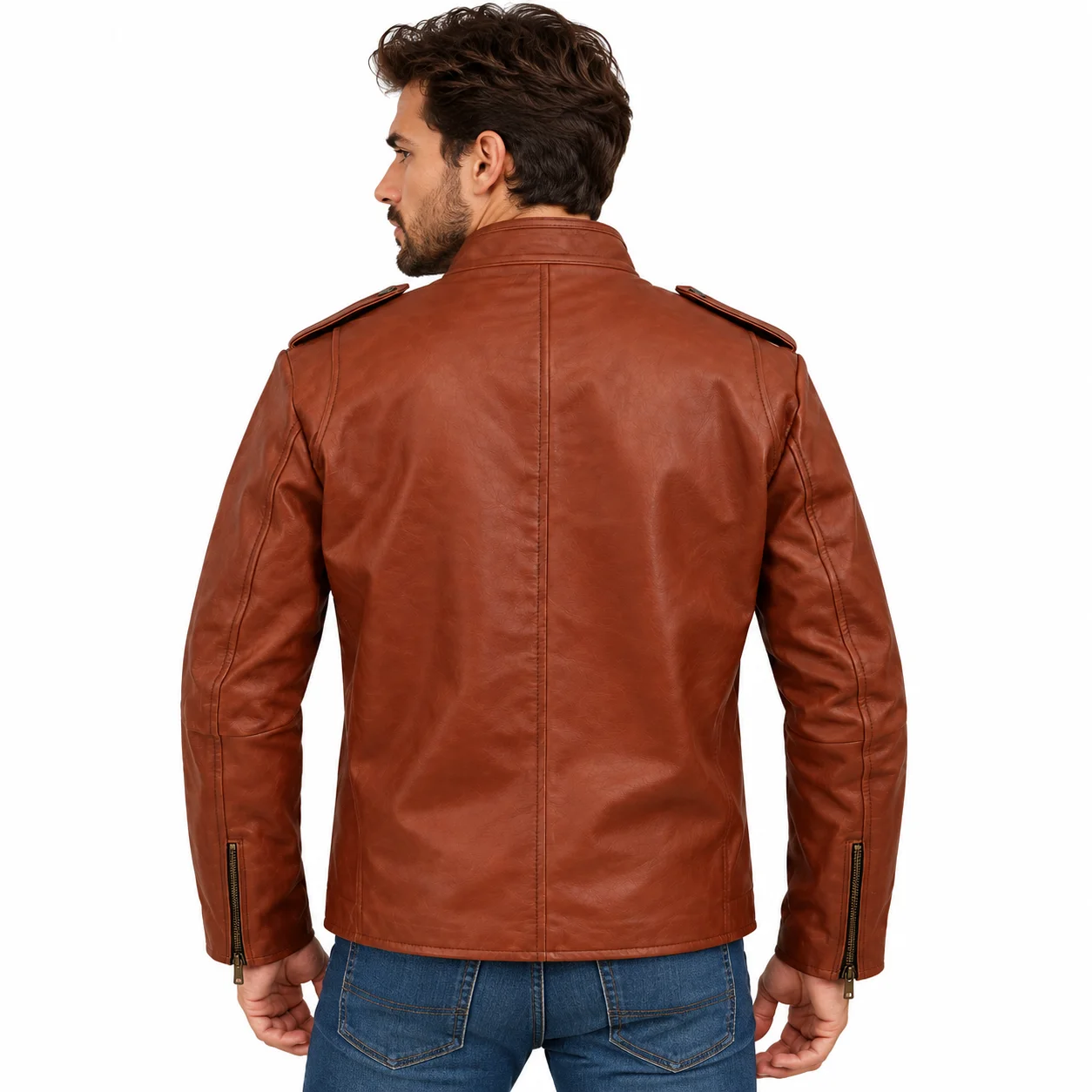 Men’s Ash Williams Brown Genuine Leather Jacket – Ash vs Evil Dead Style Biker Jacket - Image 2