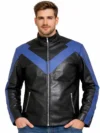 Nightwing Adult Men’s Faux Leather Jacket Cosplay & Streetwear, Black with Emblem