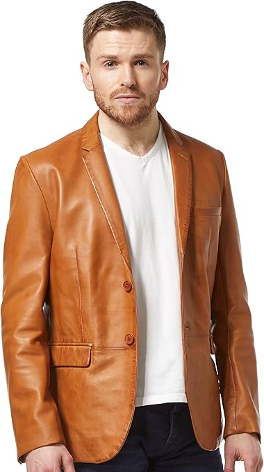 Men’s Tan Leather Blazer