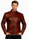 Hawk & Bull Men’s Distressed Brown Leather Café Racer Jacket Genuine Leather Motorcycle Jacket