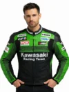 Kawasaki Racing Team Leather Motorcycle Green Jacket With Protectors