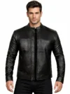 Men’s Black Cafe Racer Leather Jacket Slim Fit Biker Style Jacket