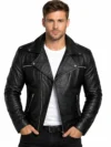 Men’s Black Genuine Sheepskin Leather Biker Jacket Negan Inspired from The Walking Dead
