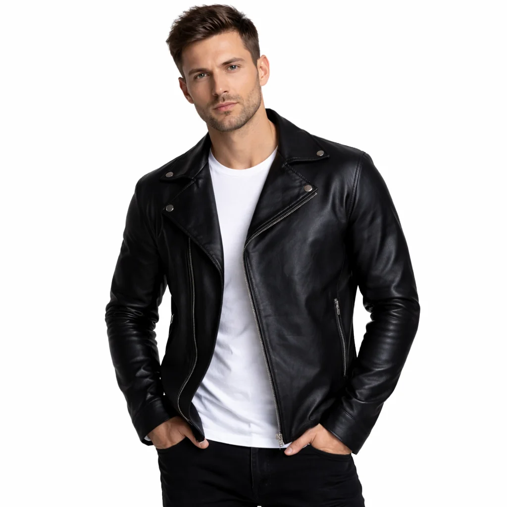 Black Genuine Leather Finn Bálor Club Asymmetrical Biker Jacket Men’s Wrestling Style Moto Jacket