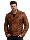 Men’s Classic Diamond Distressed Vintage Brown Leather Jacket