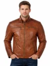 Distressed Brown Café Racer Leather Jacket Vintage Motorcycle Style