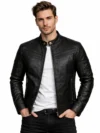 Men’s Black Semi-Quilted Leather Jacket Genuine Leather Stylish Biker Fashion Jacket