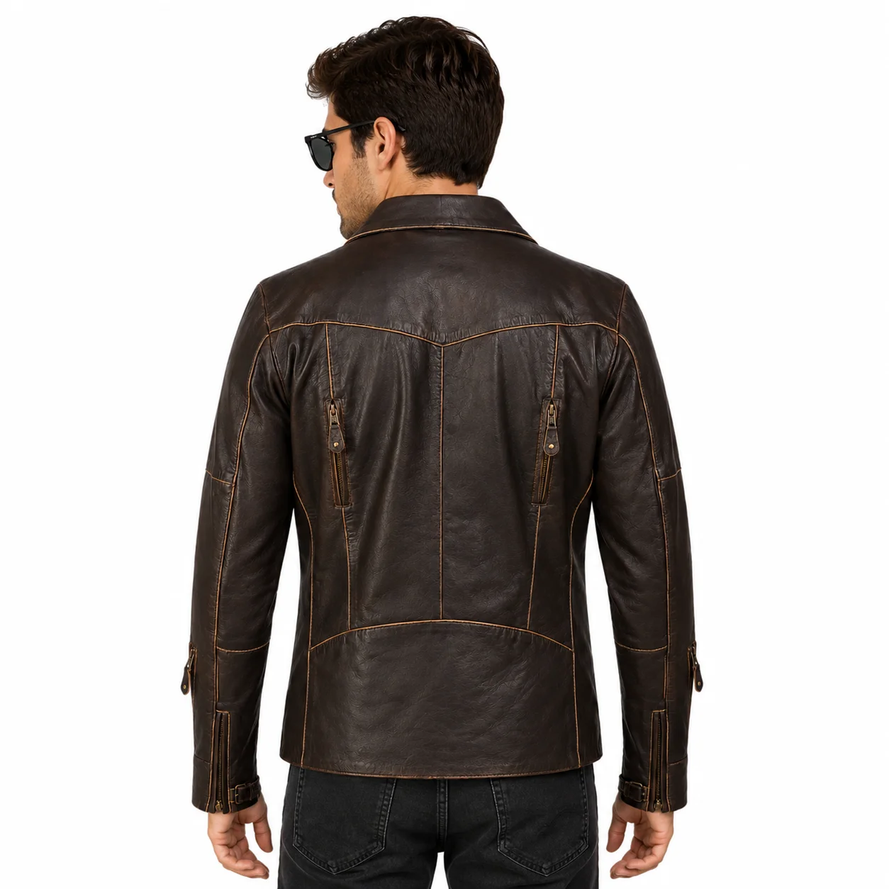 Men’s Vincent Brown Leather Biker Jacket Classic Motorcycle Style Jacket - Image 2