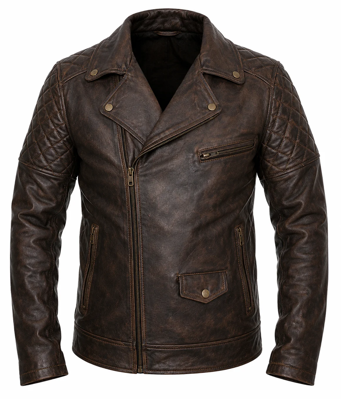 Men’s Vintage Brown Waxed Brando-Style Leather Biker Jacket - Image 3