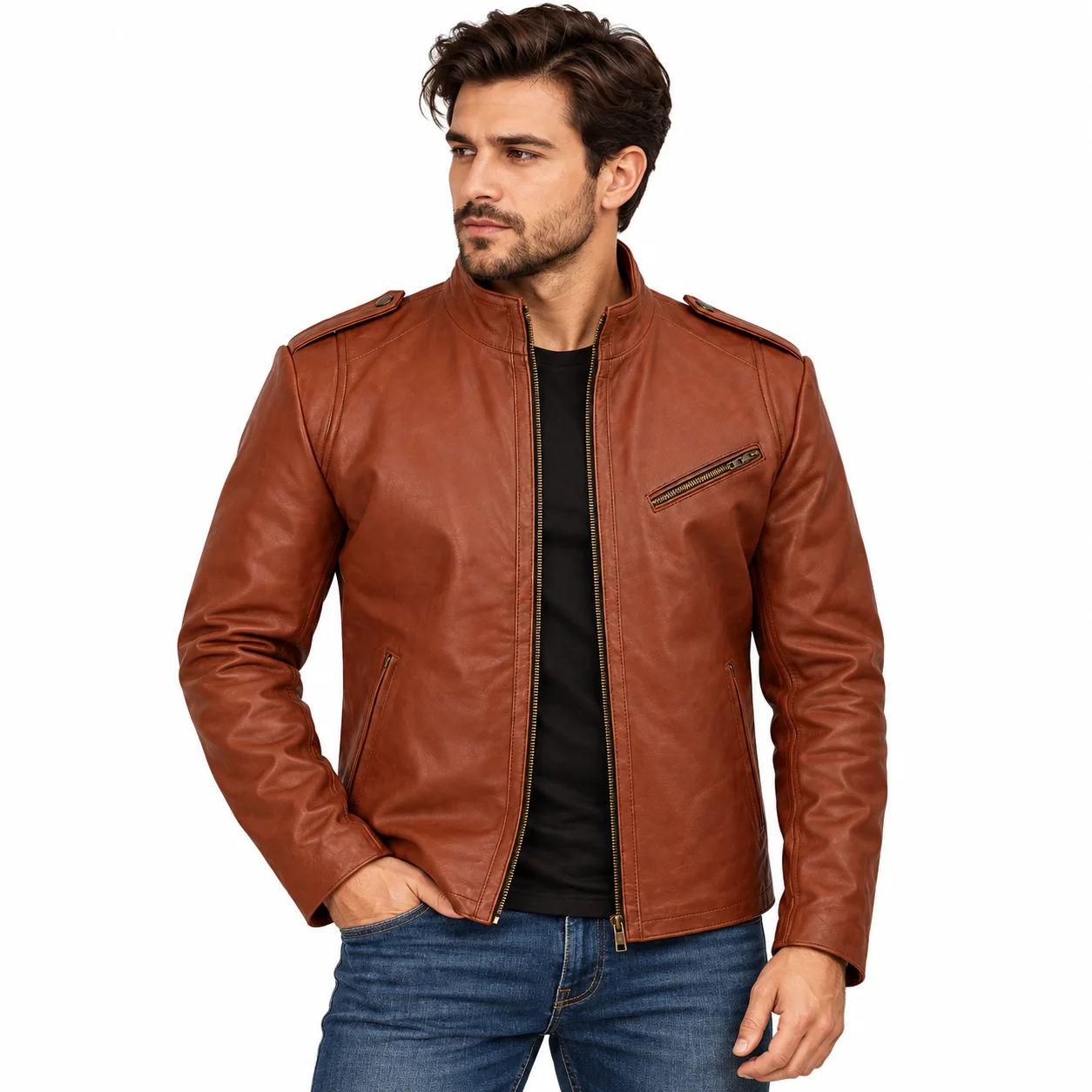 Men’s Ash Williams Brown Genuine Leather Jacket – Ash vs Evil Dead Style Biker Jacket