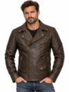 Men’s Vintage Brown Waxed Brando Style Leather Biker Jacket