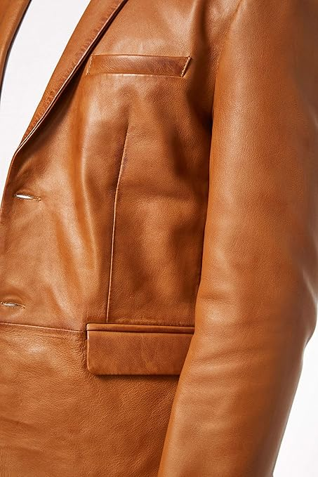 Men’s Tan Leather Blazer - Image 5
