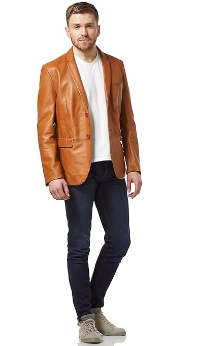 Men’s Tan Leather Blazer - Image 4