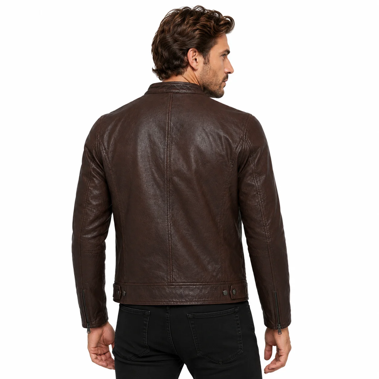 Men’s Brown Lambskin Leather Blouson Biker Jacket Perforated Vintage Motorcycle Jacket - Image 2