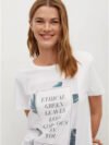 MANGO ETHICAL PRINTED GREEN T-SHIRT | WHITE