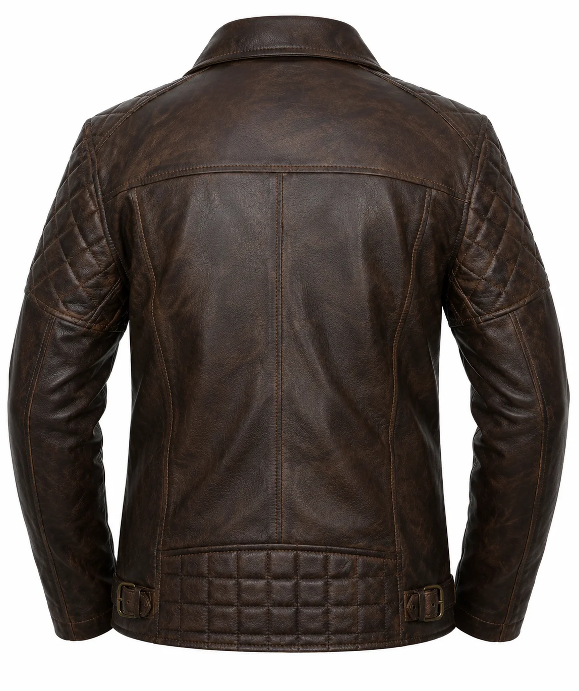 Men’s Vintage Brown Waxed Brando-Style Leather Biker Jacket - Image 4