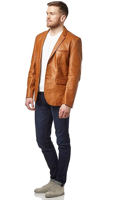 Men’s Tan Leather Blazer - Image 2
