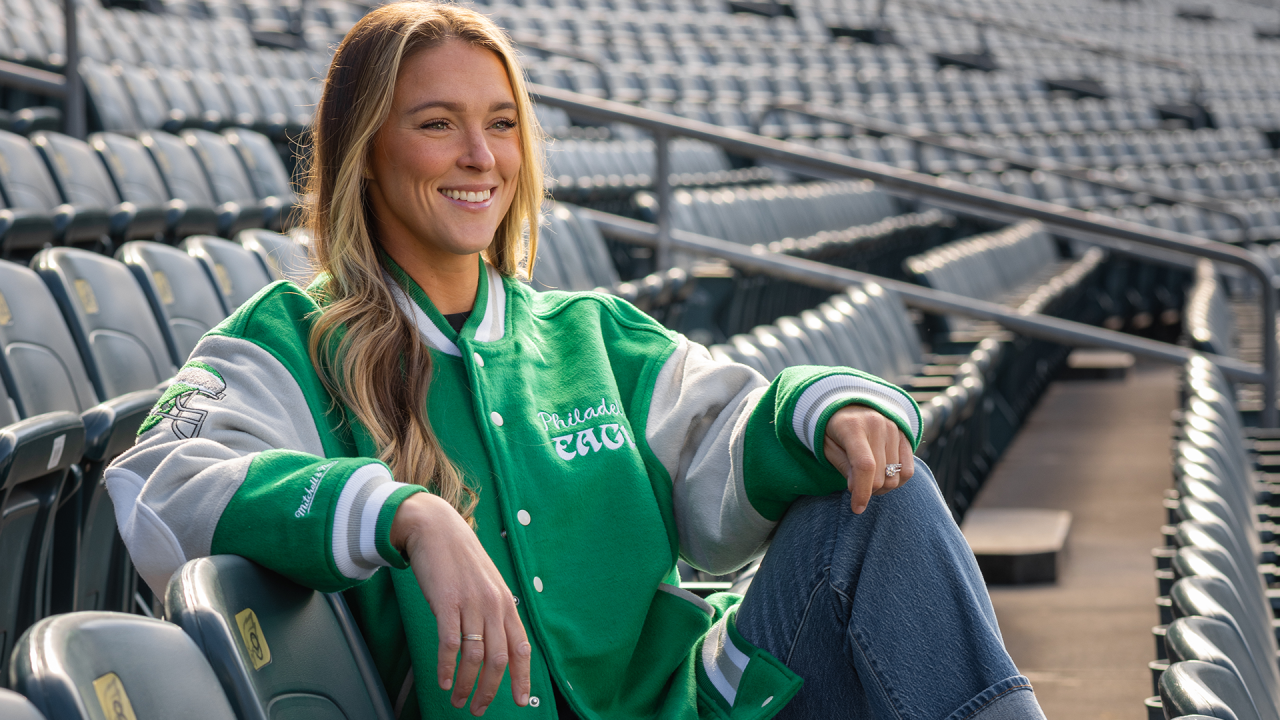 Kylie Kelce 90s Eagles Philadelphia Letterman Green Varsity Jacket - Image 3