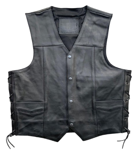 Black Leather Motorcycle Vest with Side Laces Biker Vest for Men & Women