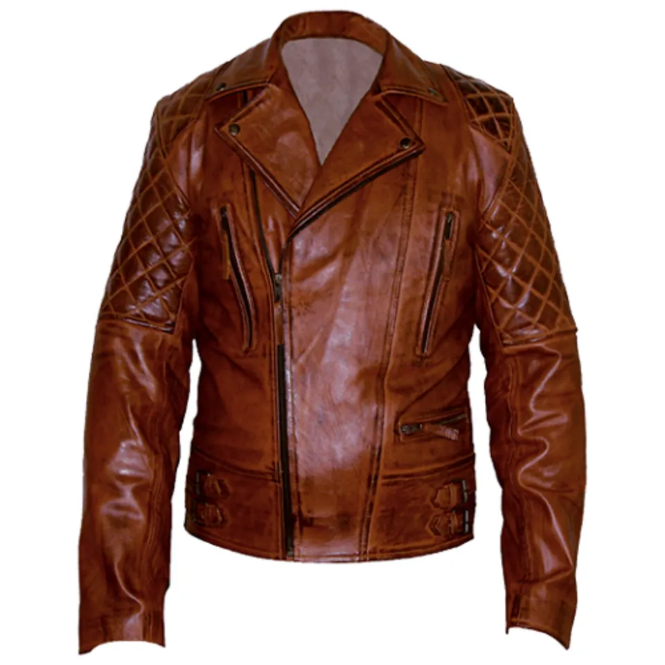 Men’s Classic Diamond Distressed Vintage Brown Leather Jacket - Image 3