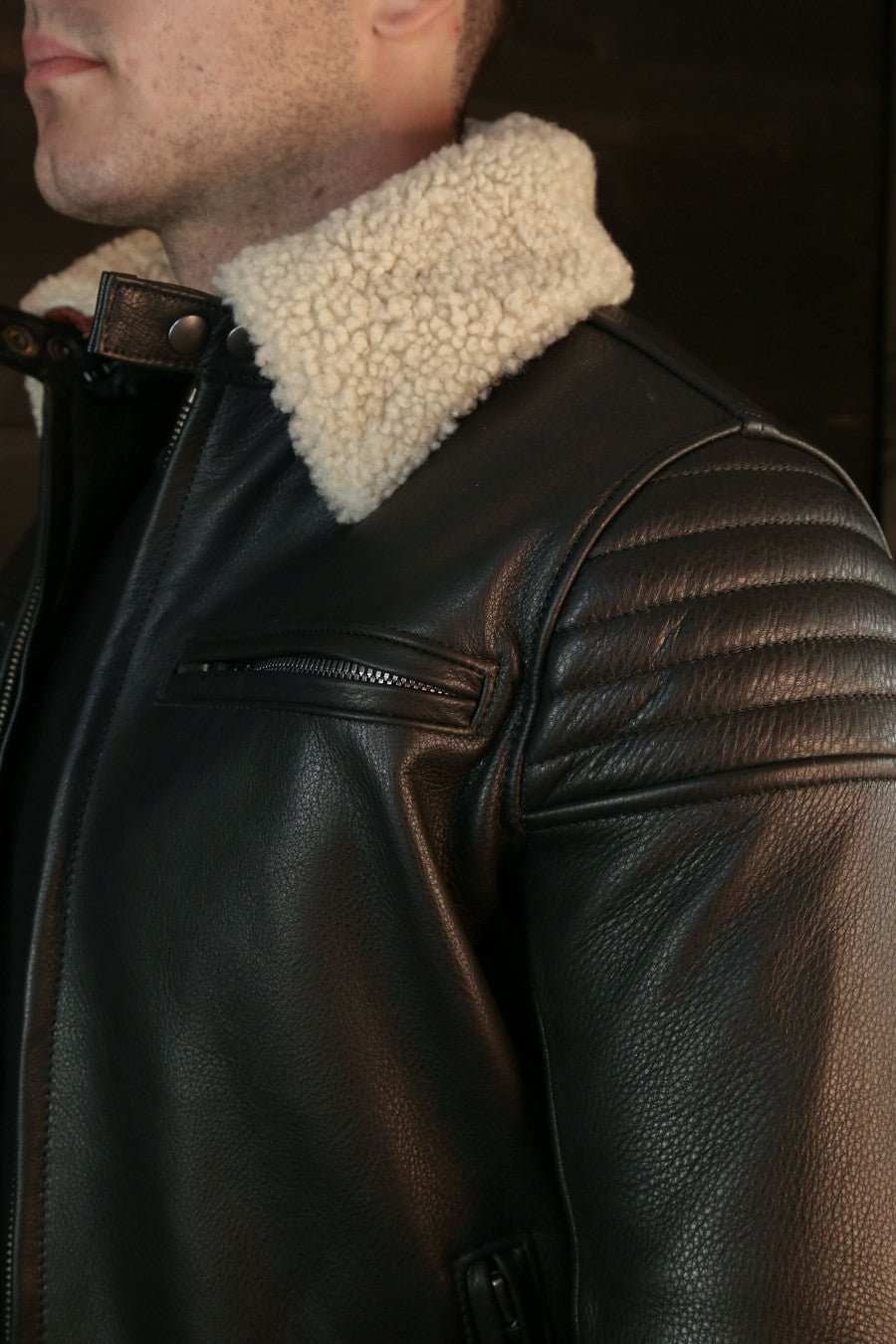 Mens Pilot Racer Jacket With Detachable Collar - Image 4