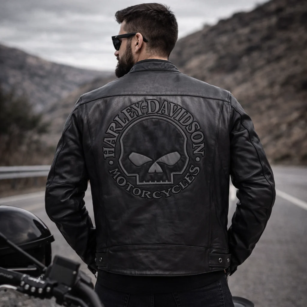Harley Davidson Men’s Reflective Skull Leather Jacket - Image 2