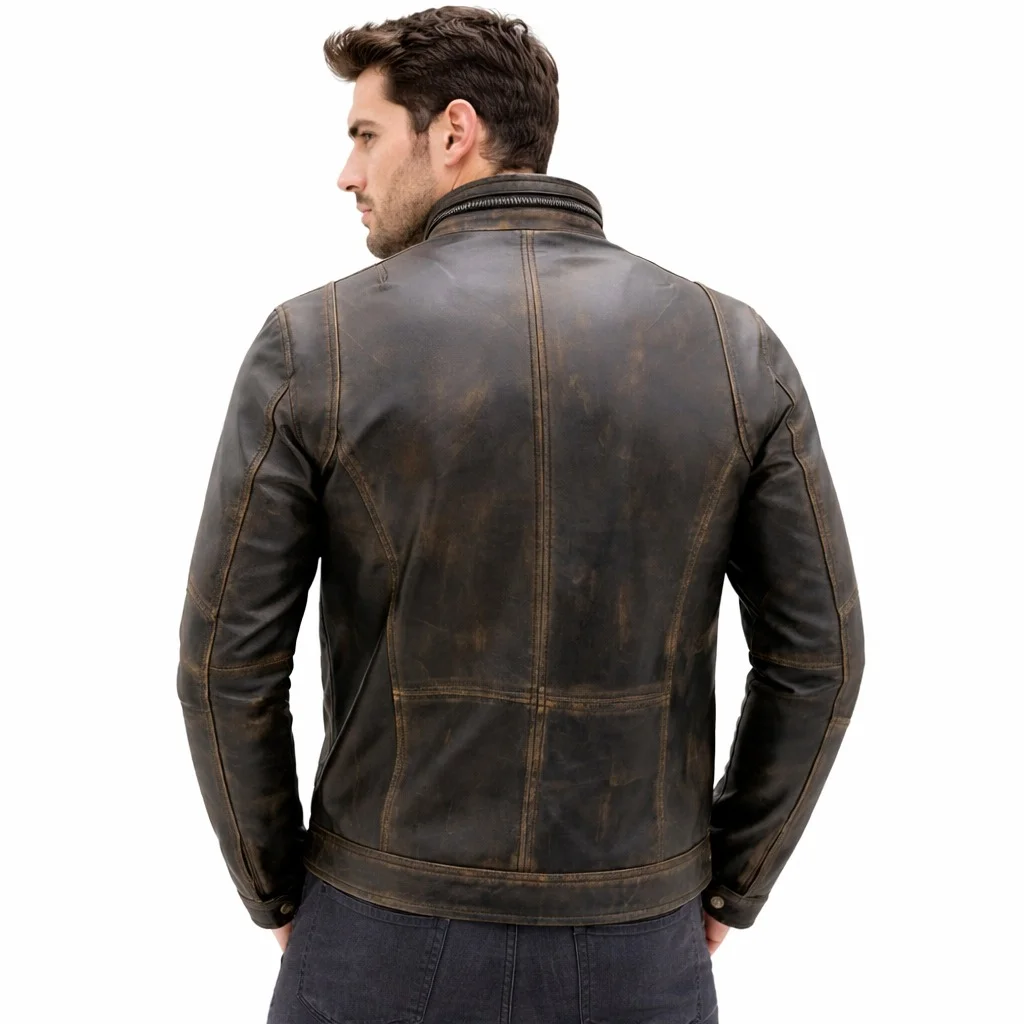 Men’s Distressed Leather Motorcycle Jacket with Removable Inner Vest - Image 2