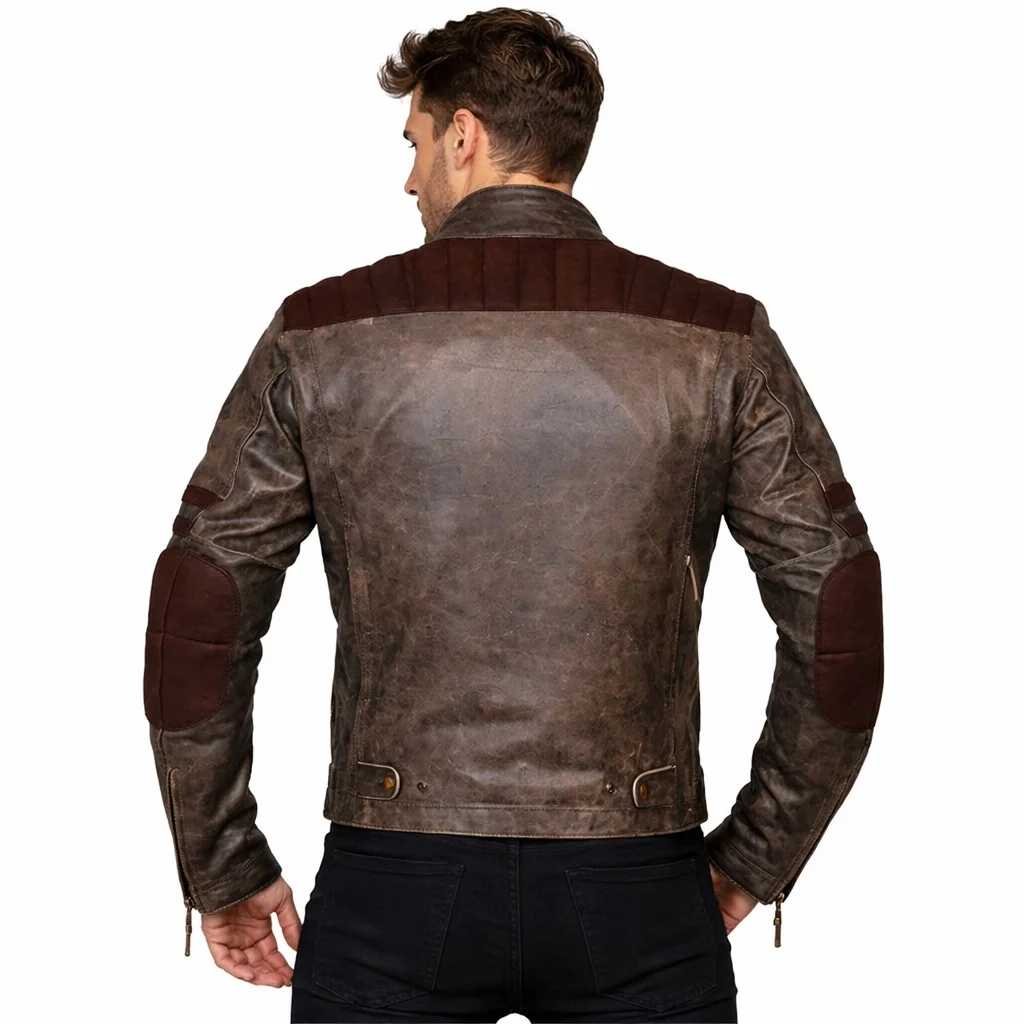 Men’s Brown Distressed Leather Motorcycle Jacket Vintage Café Racer Real Leather Biker Jacket - Image 2
