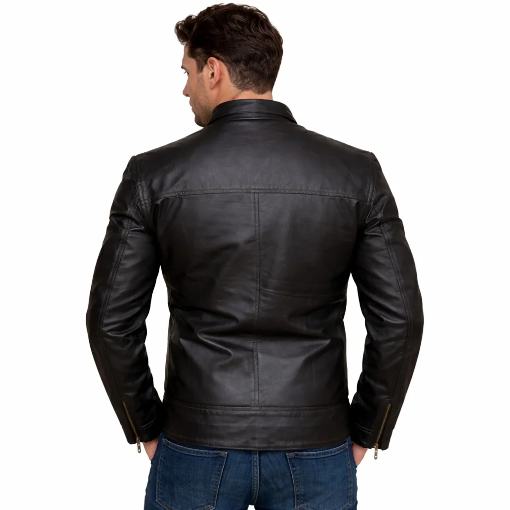Men’s Black Leather Moto Jacket Classic Biker Style - Image 2