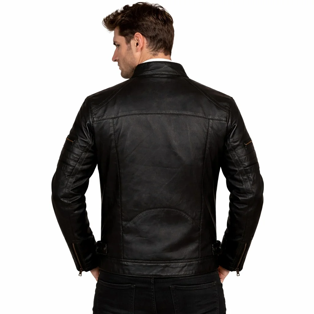 Men’s Black Semi-Quilted Leather Jacket Genuine Leather Stylish Biker Fashion Jacket - Image 2