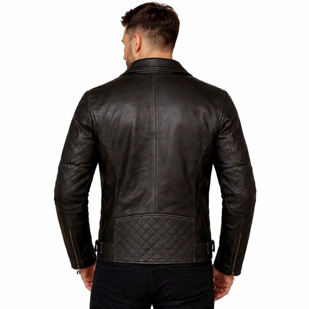 Men’s Black Serge Pariente Perf Man Lambskin Leather Biker Jacket Premium Designer Outerwear - Image 2