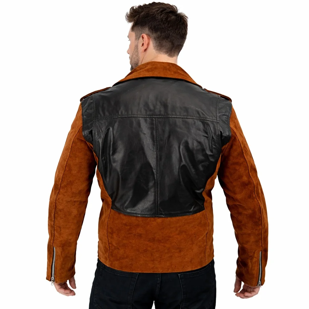Men’s Black & Brown Leather and Suede Biker Jacket Dual Material Premium Motorcycle Jacket - Image 2