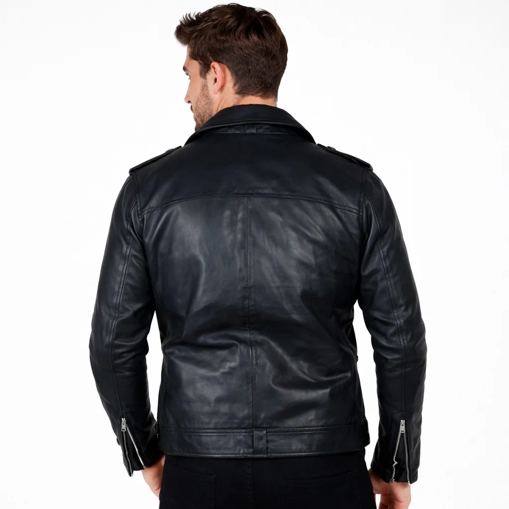 Men’s Black Asymmetrical Leather Biker Jacket Classic Motorcycle Jacket - Image 2