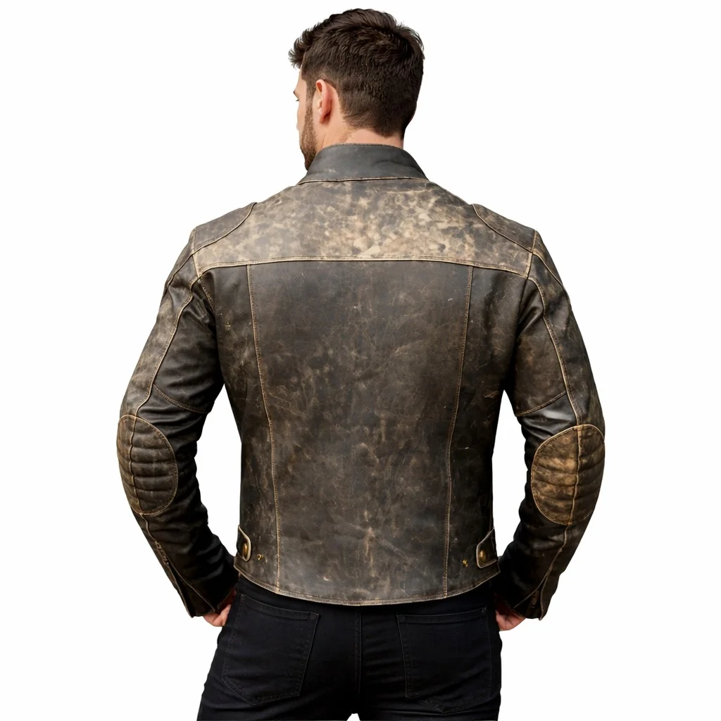 Men’s Distressed Black Leather Café Racer Jacket Slim Fit Vintage Motorcycle Style - Image 2