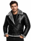 Men’s Black Premium Leather B3 Shearling Aviator Bomber Jacket